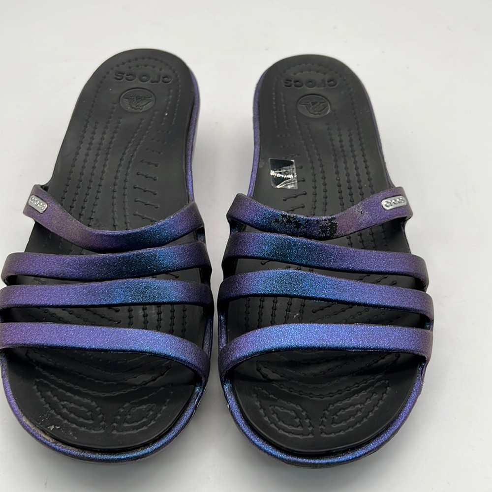 CROCS Women's Iridescent Purple Blue Strappy Sandals